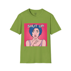 SHUT UP Pop Art Woman striking a Librarian pose Unisex Softstyle T Shirt