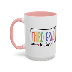 THIRD GRADE TEACHER, Accent Coffee Mug, hearts graphics,present for teacher, educator gift, gift for him, gift for her, teacher appreciation