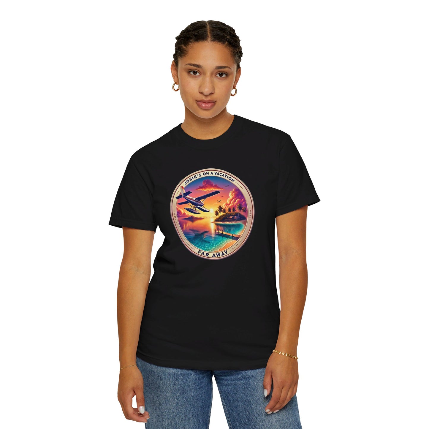 Josies On A Vacation Far Away Graphic Unisex Garment-Dyed T-shirt