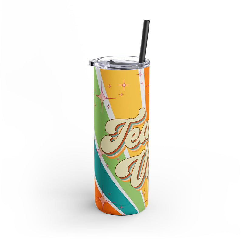 Teacher Vibes - Maars Maker Skinny Matte Tumbler, 20oz | Groovy Drinkware, Retro Art Bottle, Gift For Him, Gift For Her, Teacher Gift Idea