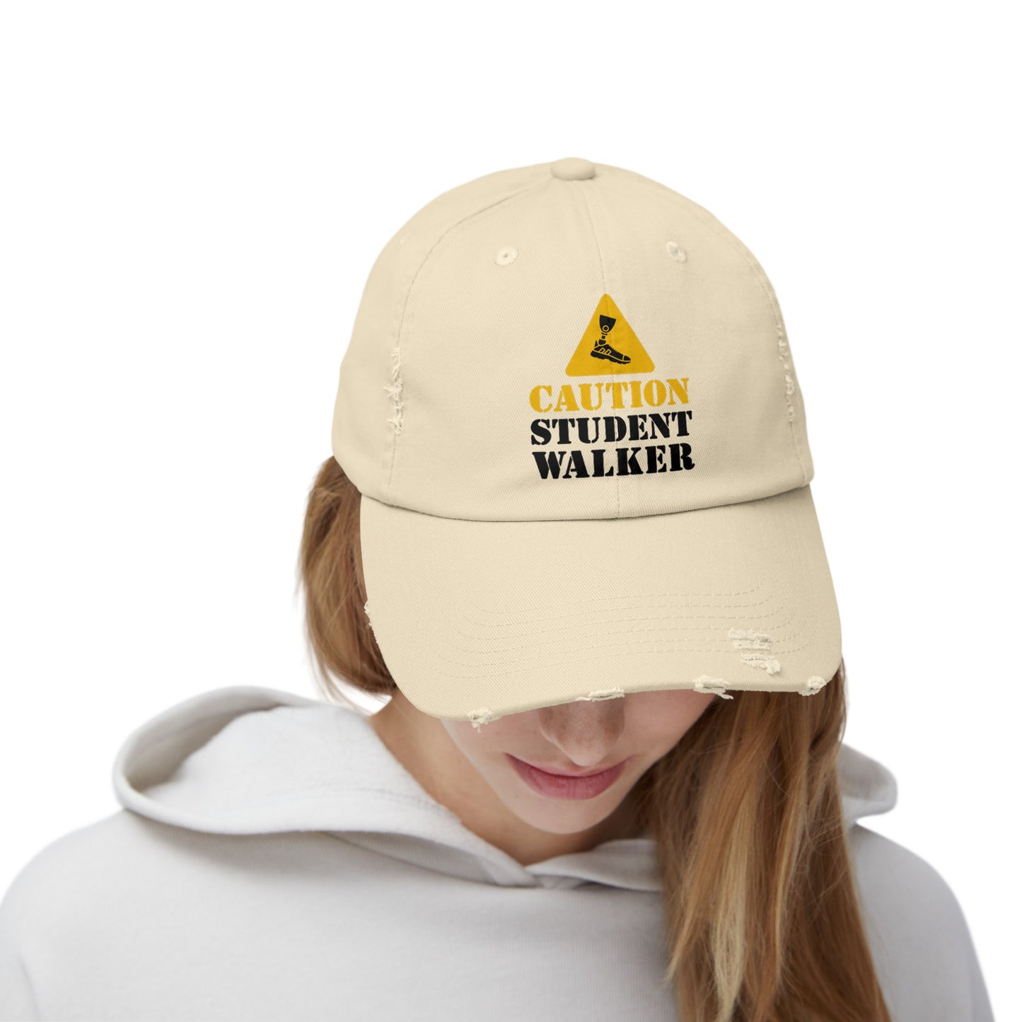 Amputee humor cap, Caution Student Walker graphic, distressed hat, amputee awareness gift, funny amputee gift, recovery encouragement gift