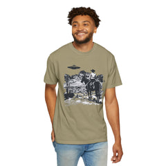 UFO Meets Cowboy Vintage Graphic T-Shirt — Retro Western Alien Tee