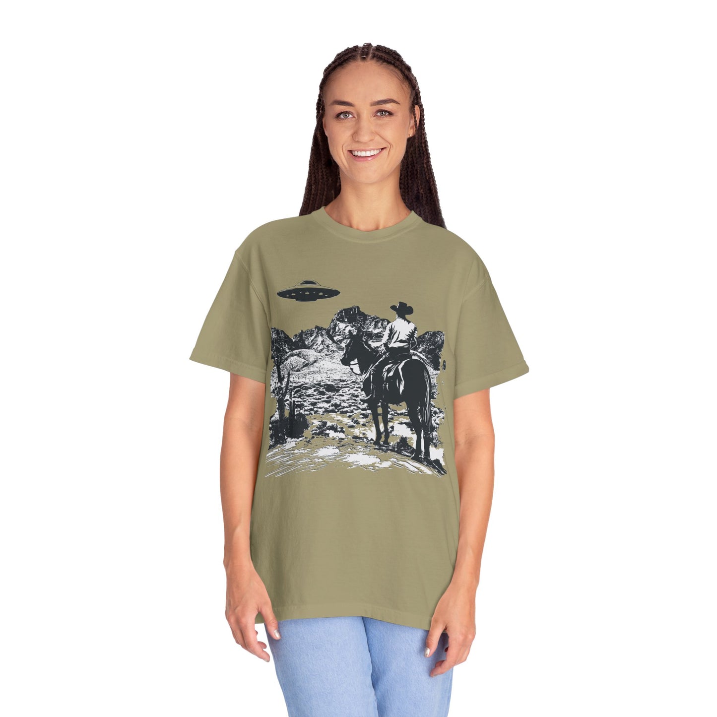 UFO Meets Cowboy Unisex Garment Shirt -Dyed  T Shirt