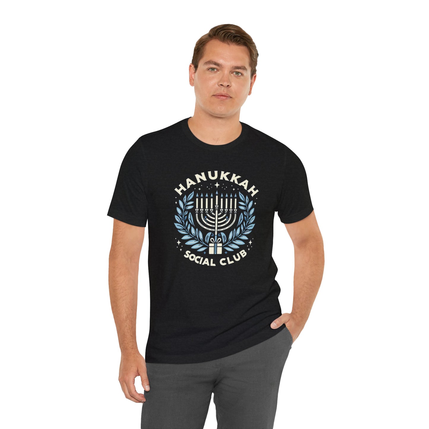 Hanukkah Social Club with Menorah - Unisex Jersey Short Sleeve Tee