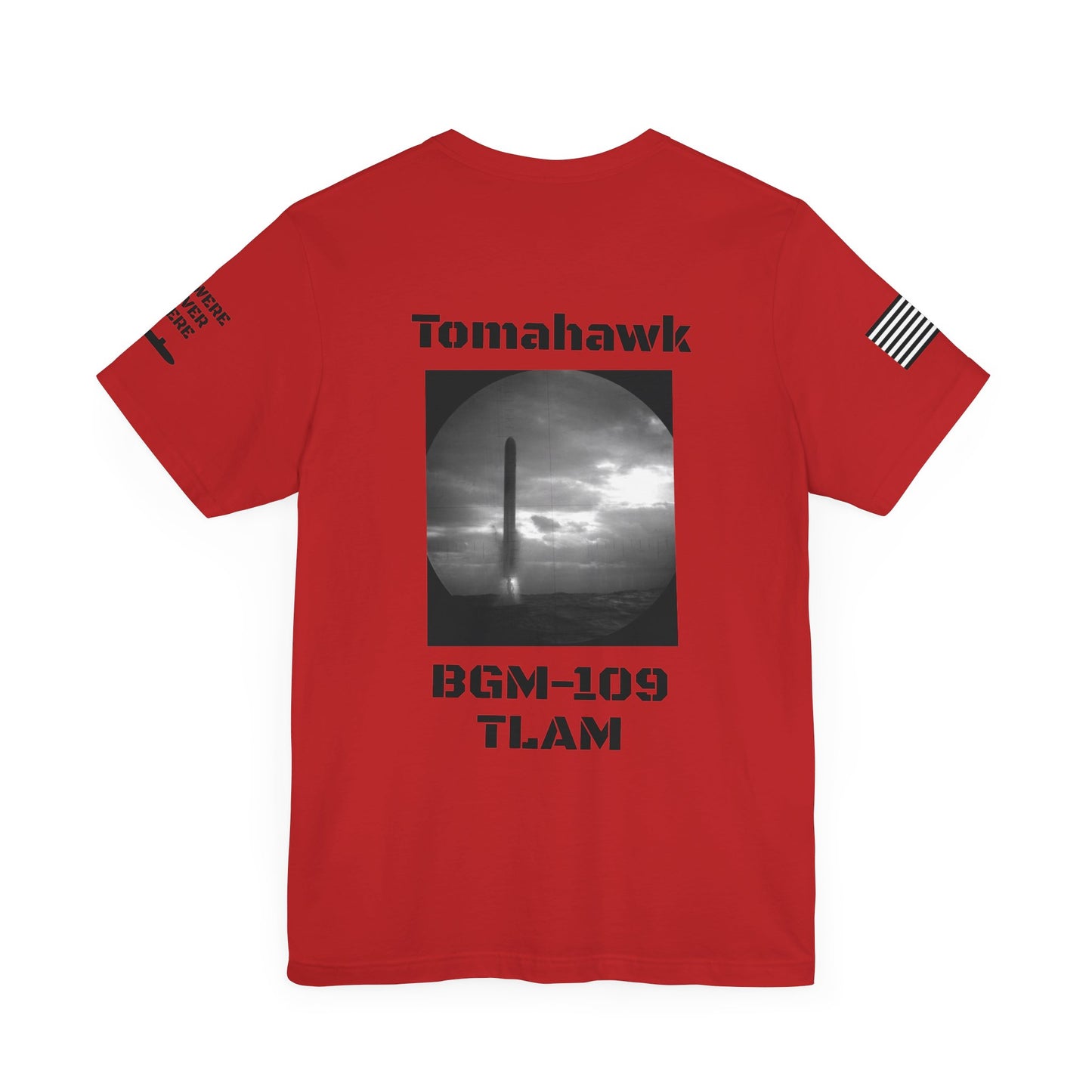 USN Periscope view, Submarine Launched Tomahawk Missile with Dolphins Unisex Jersey Short Sleeve Tee