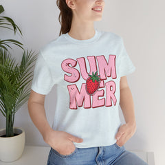 Summer Strawberry T-Shirt — Cute Pink Graphic Tee with Strawberry "SUMMER" Design