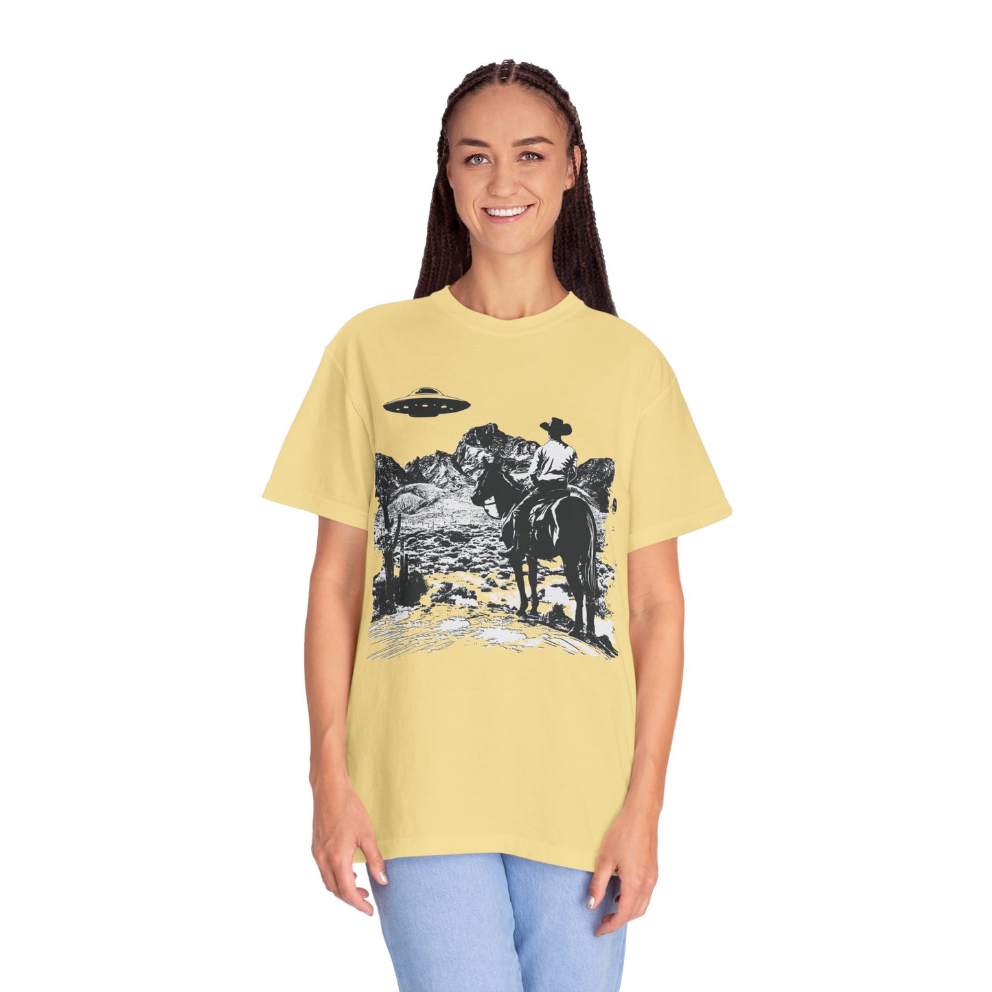 UFO Meets Cowboy Unisex Garment Shirt -Dyed  T Shirt