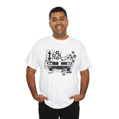 Abstract Retro Racing Car Unisex Heavy Cotton Tee | Perfect for Car Enthusiasts, Father's Day Gift, Casual Wear, Vintage Style, Unique Graphic Shirt