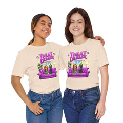 Personalized Treat Dealer T-Shirt — Funny Pet Lover Tee with Girl and Dog on Purple Couch