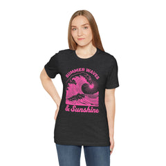Summer Waves & Sunshine Tee — Retro Pink Surf Graphic T-Shirt