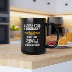 Funny Submarine Officer Language Black Mug - Humor Gift for Coffee Lovers, Sarcasm, Birthday, Home Office, Travel, Language Enthusiasts