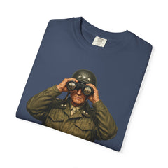 Graphic T-Shirt — Vintage WWII General George Patton Binoculars Design with "Rommel You Magnificent Bastard" Text