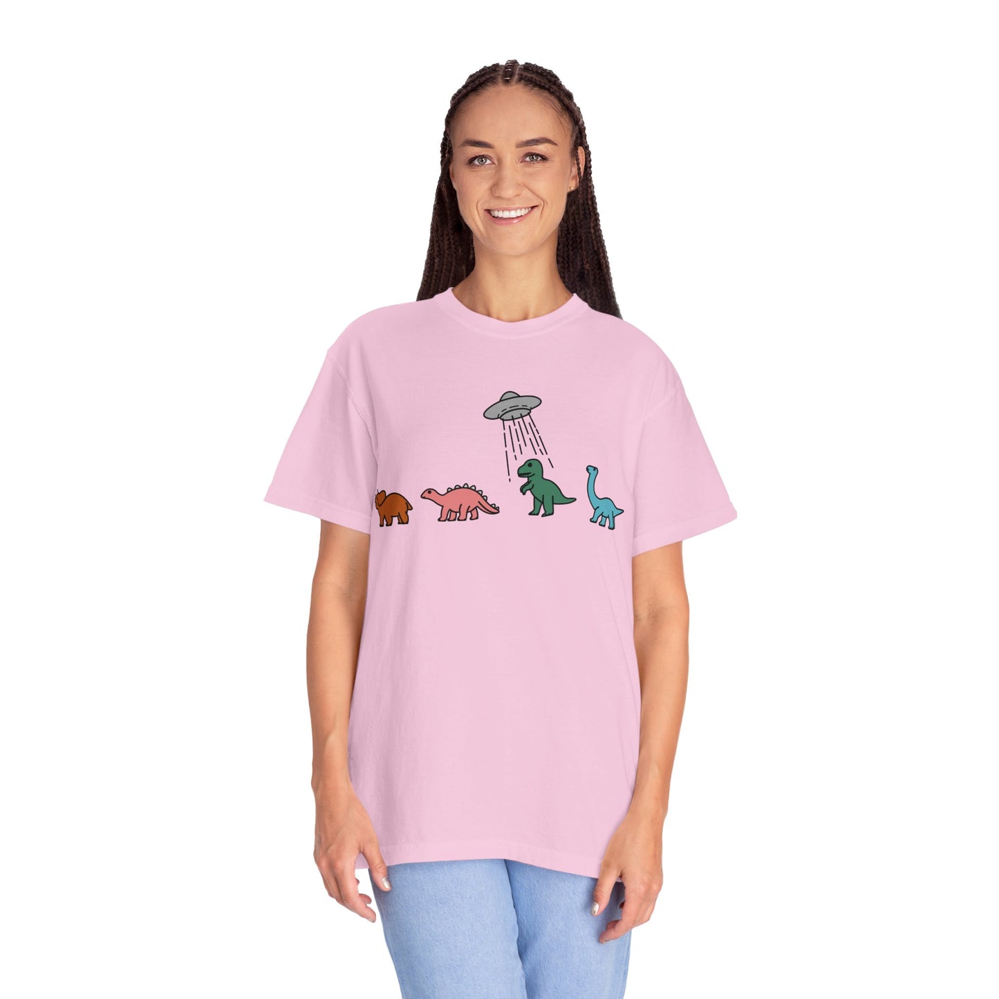 Dinosaur UFO Retro Unisex Garment-Dyed T-shirt