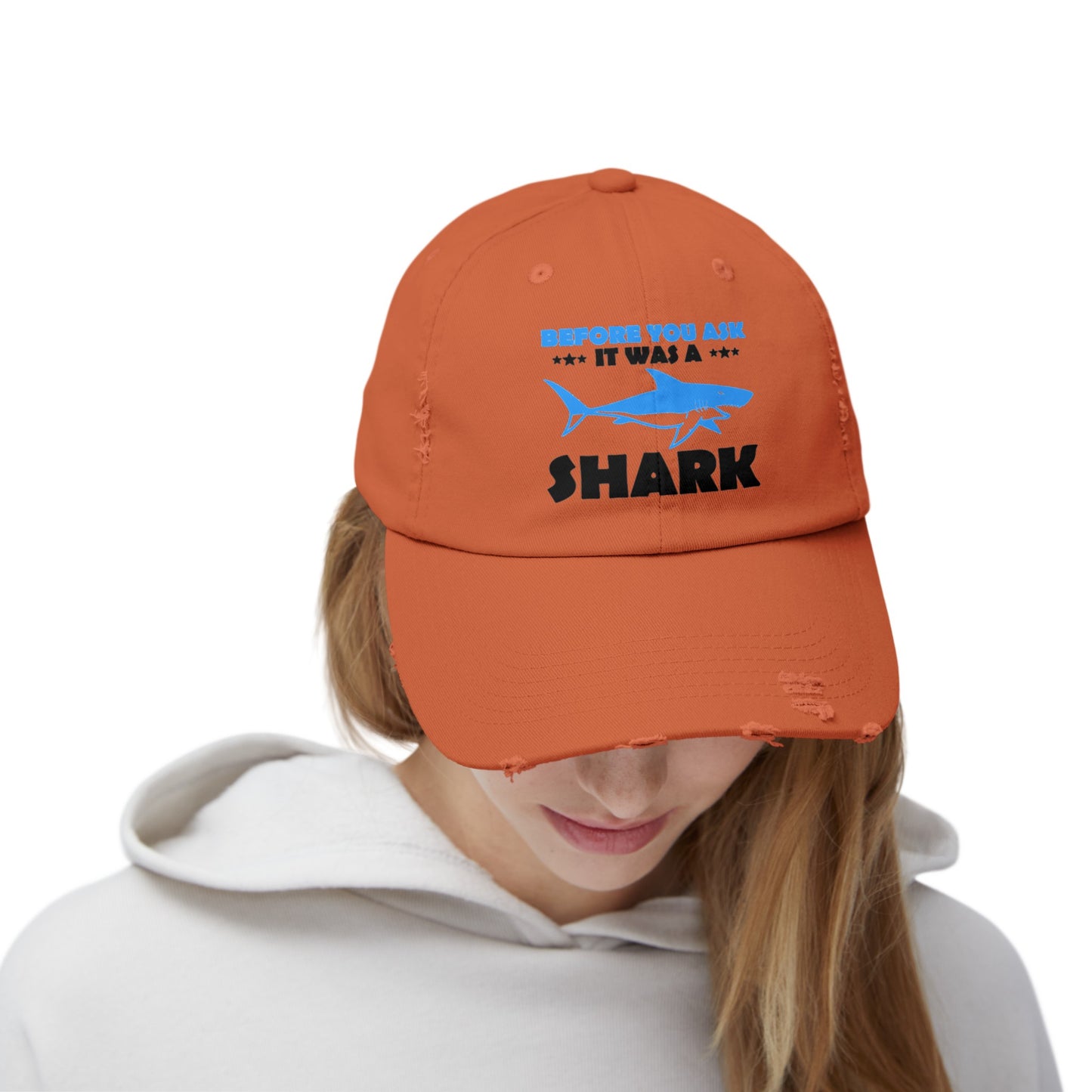 Funny Amputee cap, Before you ask it was a shark, Limb Loss Awareness cap, distressed unisex hat, amputee gift, recovery encouragement gift