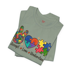 Autism Awareness Unisex T-Shirt - Colorful Accept, Love, Understand Design