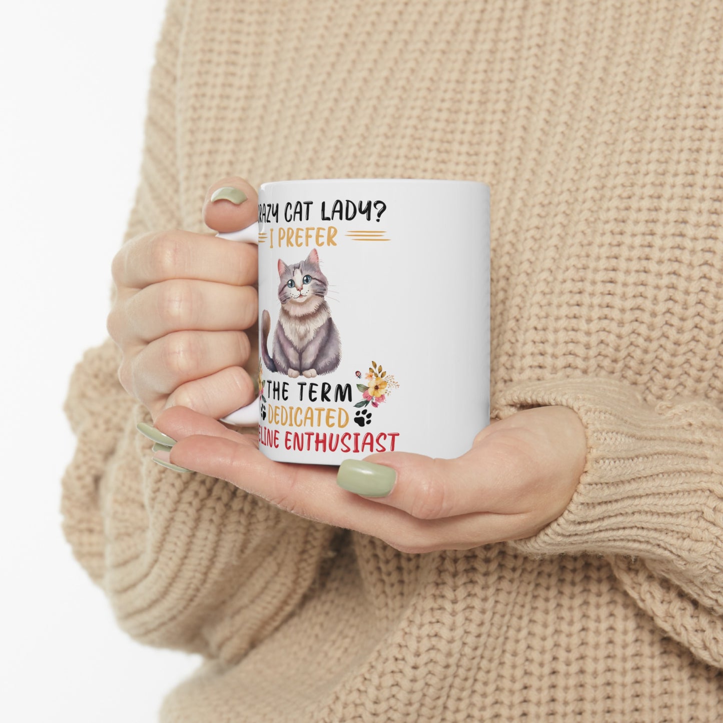 Crazy Cat Lady graphic mug, funny cat mug, white ceramic mug, 11oz, 15oz, dedicated feline enthusiast, cat lover, gift for her, Cat Mamma