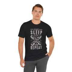 Hair Enthusiast Tee, Eat Sleep Hair Repeat Shirt, Funny Barber Gift, Unisex Jersey Tee, Casual Everyday Apparel, Salon Worker Top