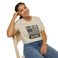 DD-214 Alumni with American Flag  Unisex Softstyle T-Shirt