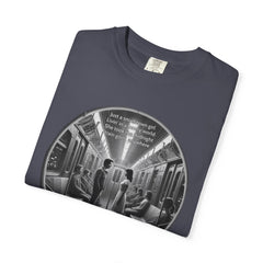 Don;t Stop Believing Subway Reflection T-Shirt — Vintage Black & White Urban Photo Tee