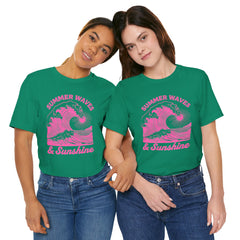 Summer Waves & Sunshine Tee — Retro Pink Surf Graphic T-Shirt
