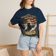 USS Robert E Lee SSBN 601 Submarine T-Shirt with a quote from its namesake