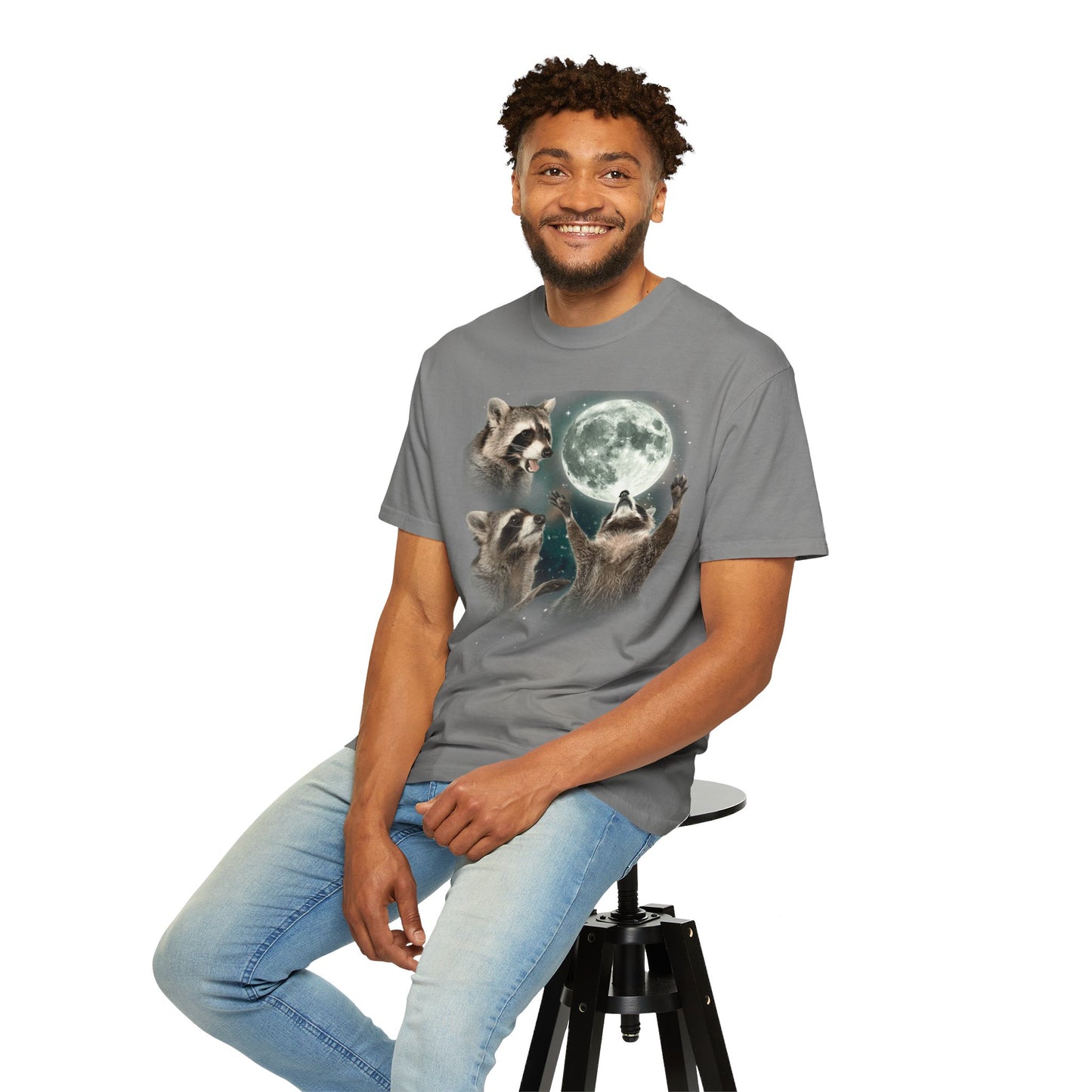 Three Raccoons and the Moon Vintage Style Graphic Tee