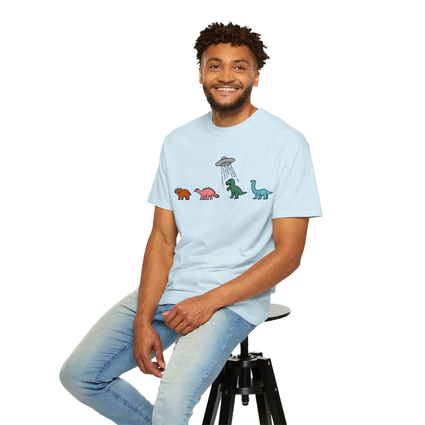 Dinosaur UFO Retro Unisex Garment-Dyed T-shirt