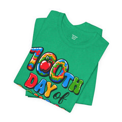 HAPPY 100 DAYS of SCHOOL - Unisex Short Sleeve Tee | Elementary School Holiday, Teacher Apparel, Kids Motivation, Days Checked Off, 100 Days
