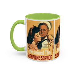 Mug - Vintage He Joined The Submarine Service Unique Tri Panel Image Accent Coffee Mug (11, 15oz)