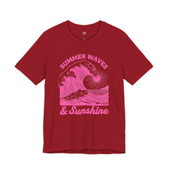 Summer Waves & Sunshine Tee — Retro Pink Surf Graphic T-Shirt