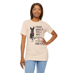 Personalized Your Dog and its name Mother's Day T-Shirt — 'Treats. Walks. Toys. Naps.
