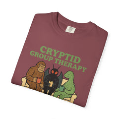 Cryptid Group Therapy Bigfoot, Mothman and Loch Nessie Unisex T-Shirt, Funny Graphic Tee, Gift for Cryptid Lovers, Quirky Casual Wear, Cool Humor Shirt