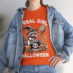 Feral Girl Halloween Raccoon! Graphic Unisex Heavy Cotton Tee