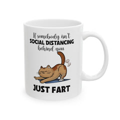 Funny Cat Fart Graphic Mug, Social Distancing Humor mug, white ceramic cat mug, 11oz, 15oz, , cat lover mug, gift for her, Cat Mom Birthday