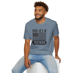 DD-214 Alumni with American Flag  Unisex Softstyle T-Shirt