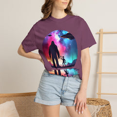 Bigfoot & Alien Nightscape T-Shirt — Sasquatch UFO Graphic Tee