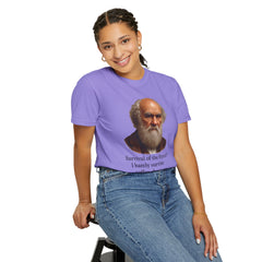 Darwin Coffee Funny T-Shirt — "Survival of the Fittest? I Barely Survive Coffee Shortages."