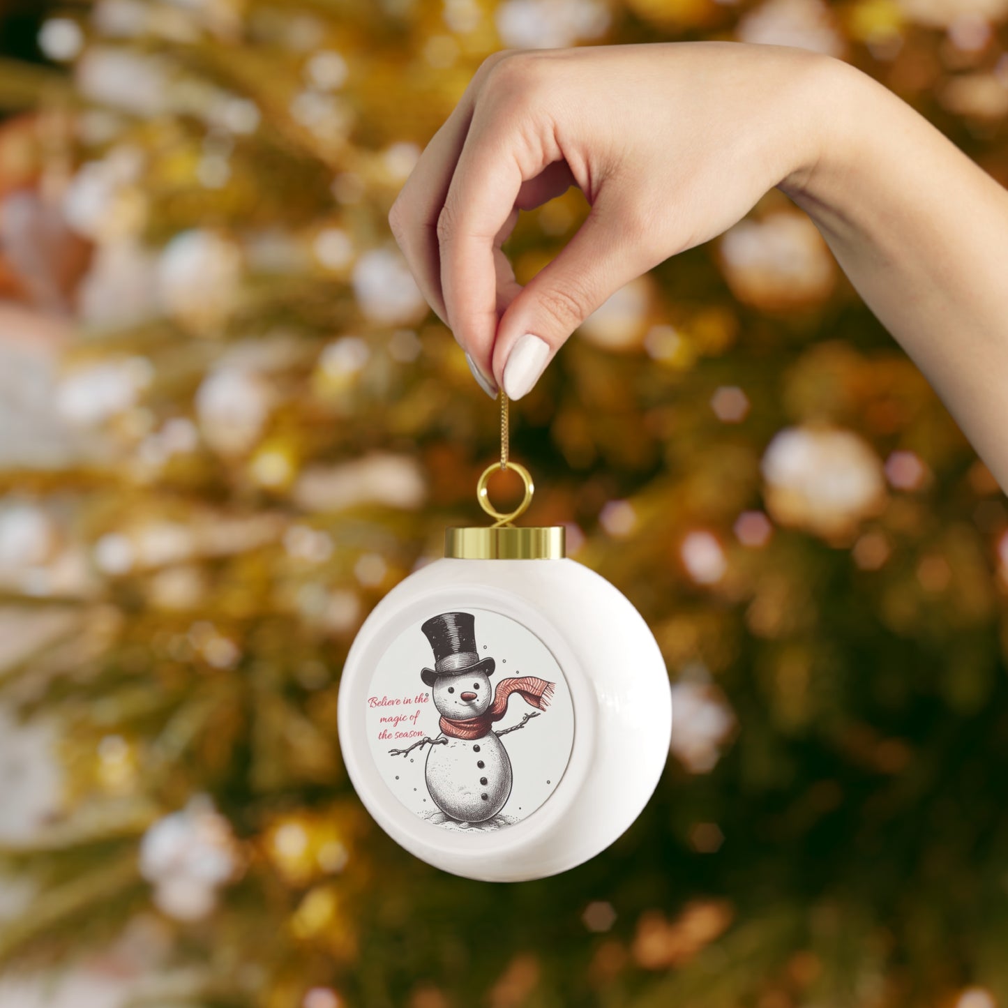 Believe in the power of the season adorable Snowman - Personalized Christmas Ball Ornament