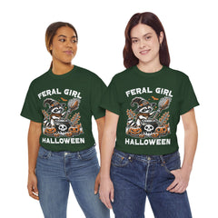 Feral Girl Halloween Raccoon! Graphic Unisex Heavy Cotton Tee