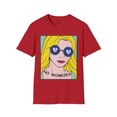 NO WORRIES Glass Wearing Pop Art Blonde Girl Unisex Softstyle T Shirt