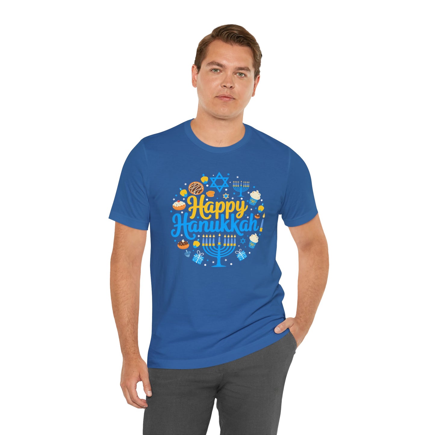 Happy Hanukkah Menorah - Unisex Jersey Short Sleeve Tee