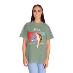 Stay Fat Lazy and Happy Cat - Graphic Unisex Garment-Dyed T-shirt