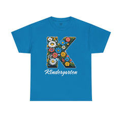 Kindergarten Floral Letter Tee, Kids Birthday Gift, Teacher Appreciation Shirt, Spring Celebration Tee, Unisex Cotton Tee