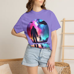 Bigfoot & Alien Nightscape T-Shirt — Sasquatch UFO Graphic Tee