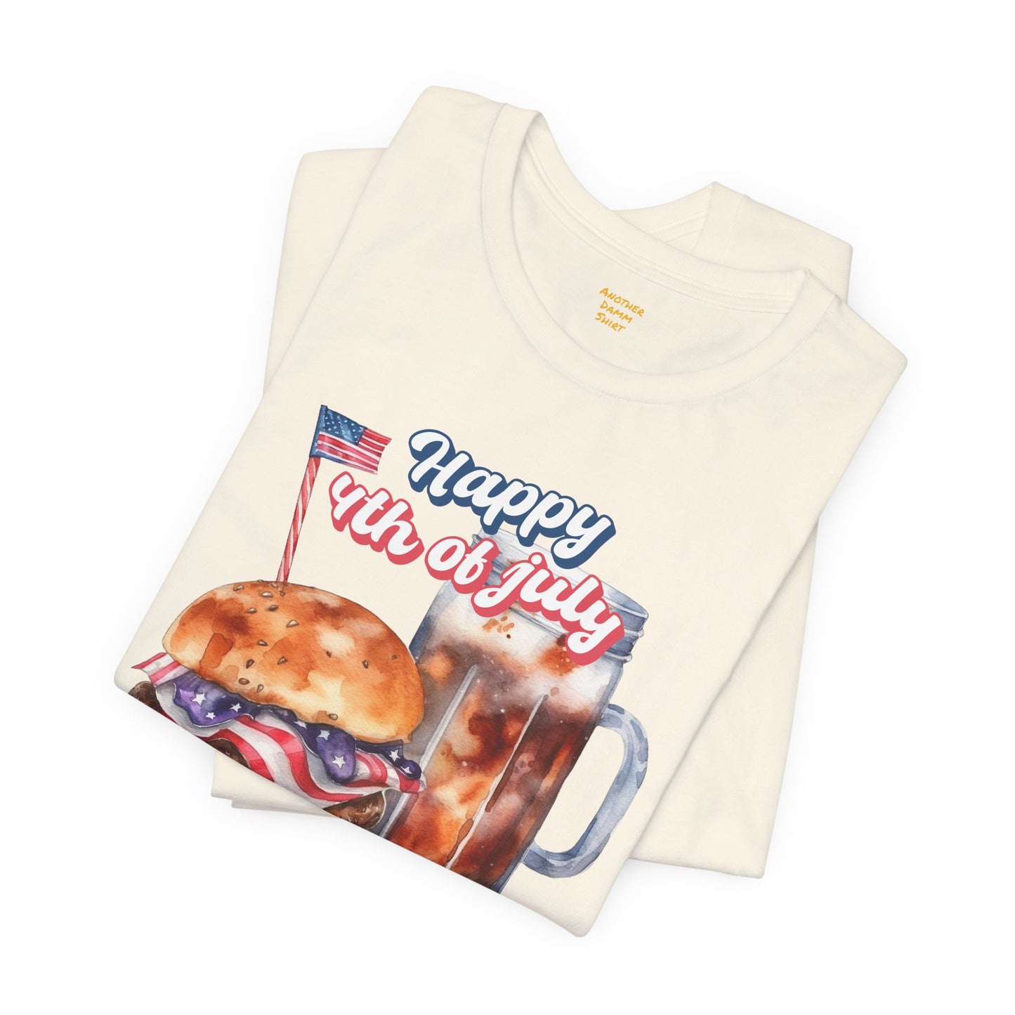 Happy 4th Of July Burger and Mug Graphic, Unisex Jersey Short Sleeve Tee