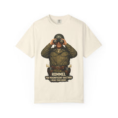 Graphic T-Shirt — Vintage WWII General George Patton Binoculars Design with "Rommel You Magnificent Bastard" Text