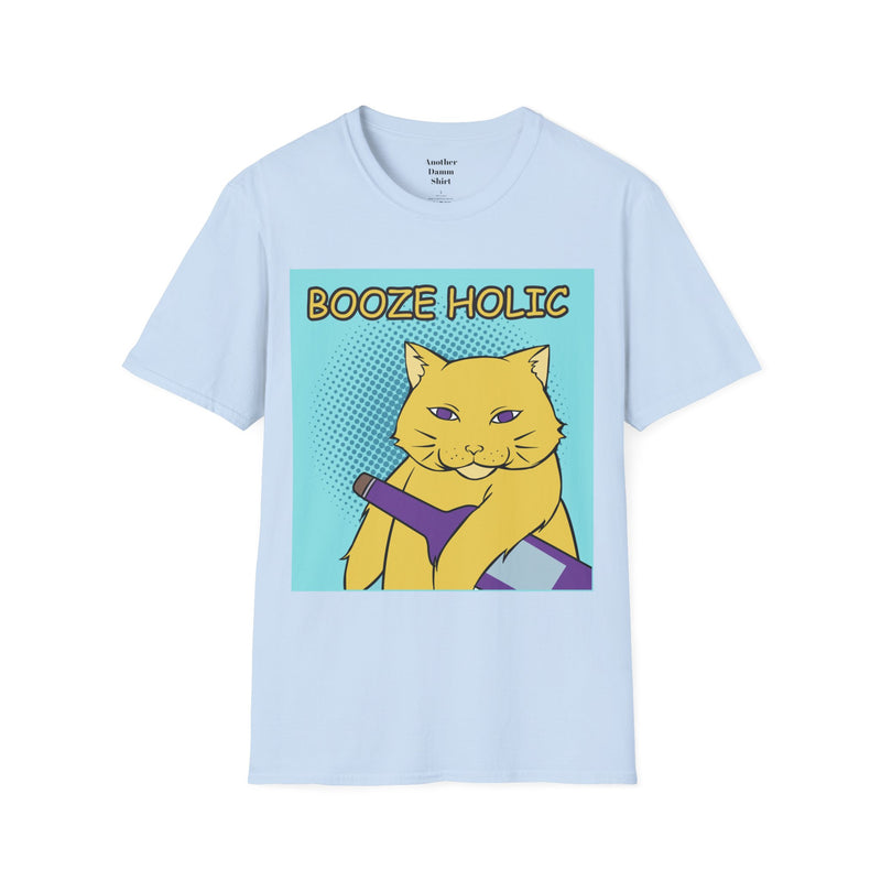 Booze Holic Cat with Bottle Unisex Softstyle T-Shirt  Pop Art Feline