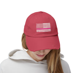 Support Cancer Survivors, Unisex Distressed Cap, US Flag Cancer Awareness, Gift For Him, Gift For Her, Pink Supporter, Cancer Survivors Flag