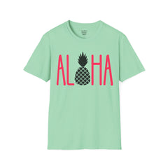 ALOHA with A PineApple Center Unisex Softstyle T-Shirt  Hawaii is so overrated. Grab a T Shirt and a PinaColada instead.