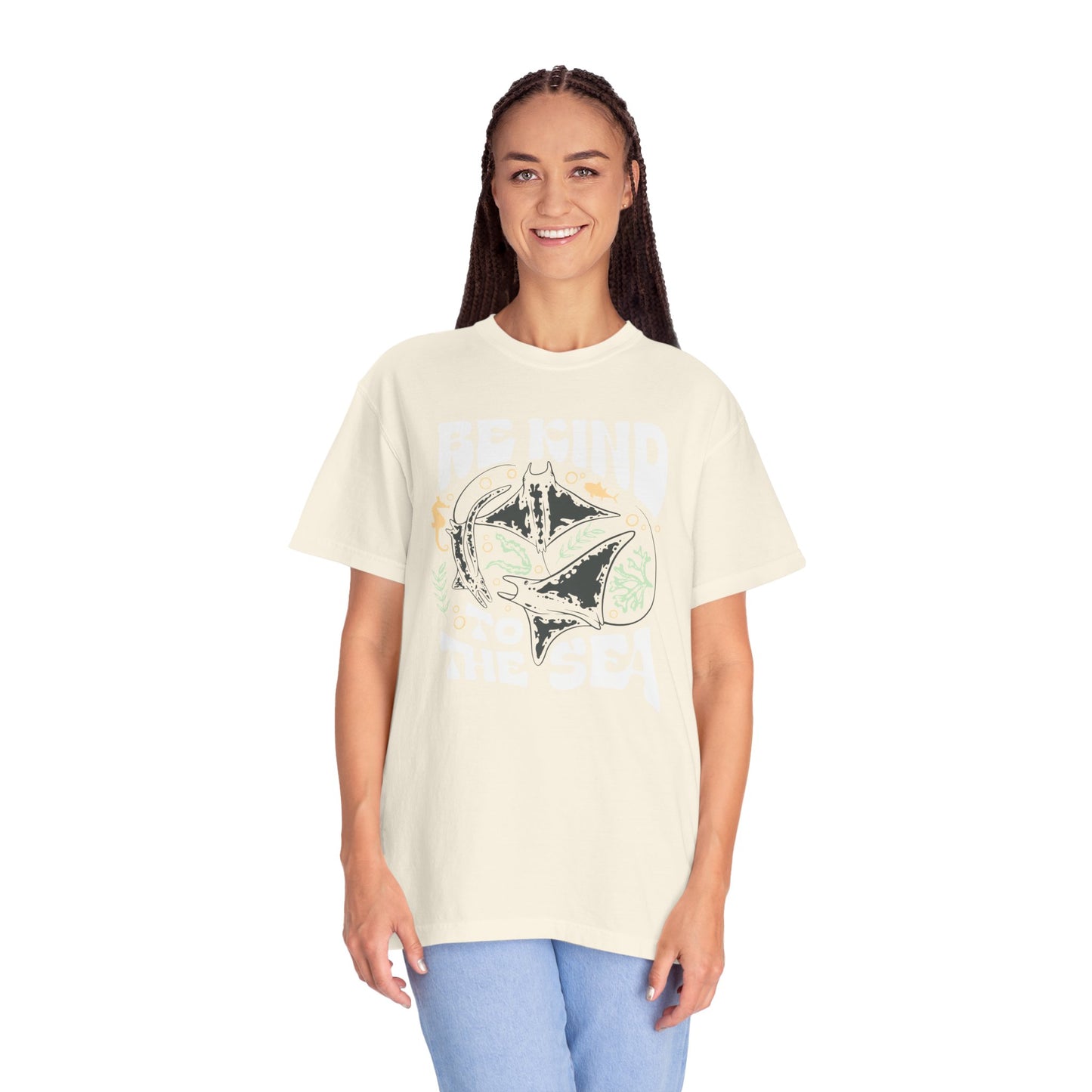 Sting Rays, Be Kind To The Sea -  Graphic Unisex Garment-Dyed T-shirt